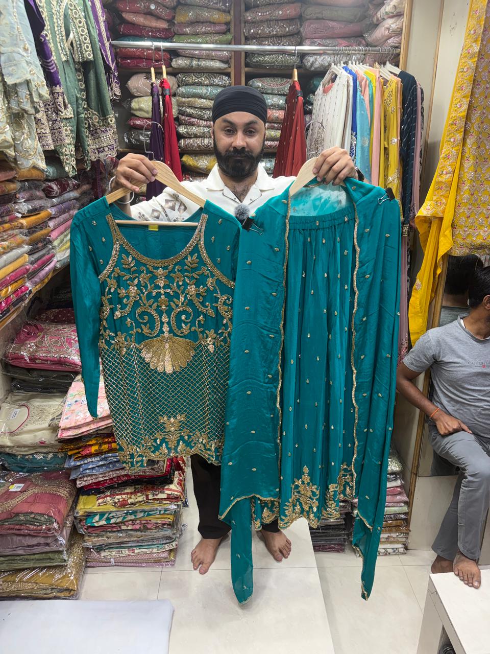 Chinnon Short Shirt Sharara Set - Nalki Handwork