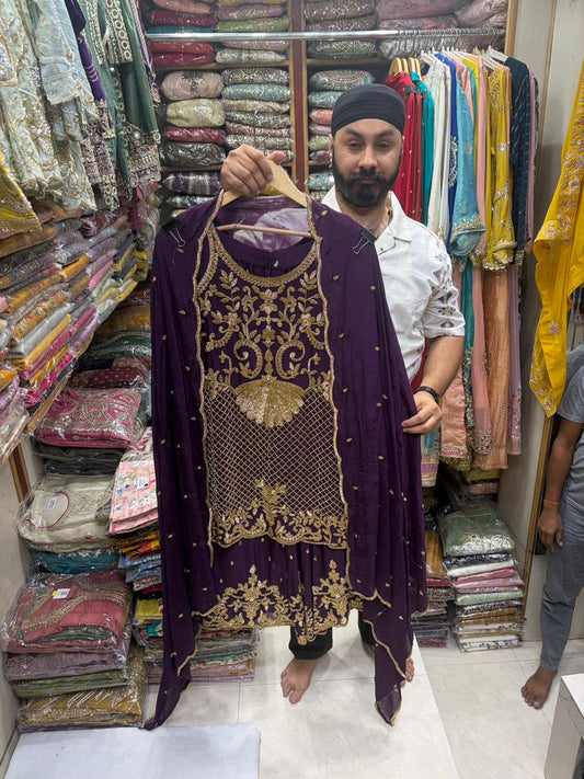 Chinnon Short Shirt Sharara Set - Nalki Handwork
