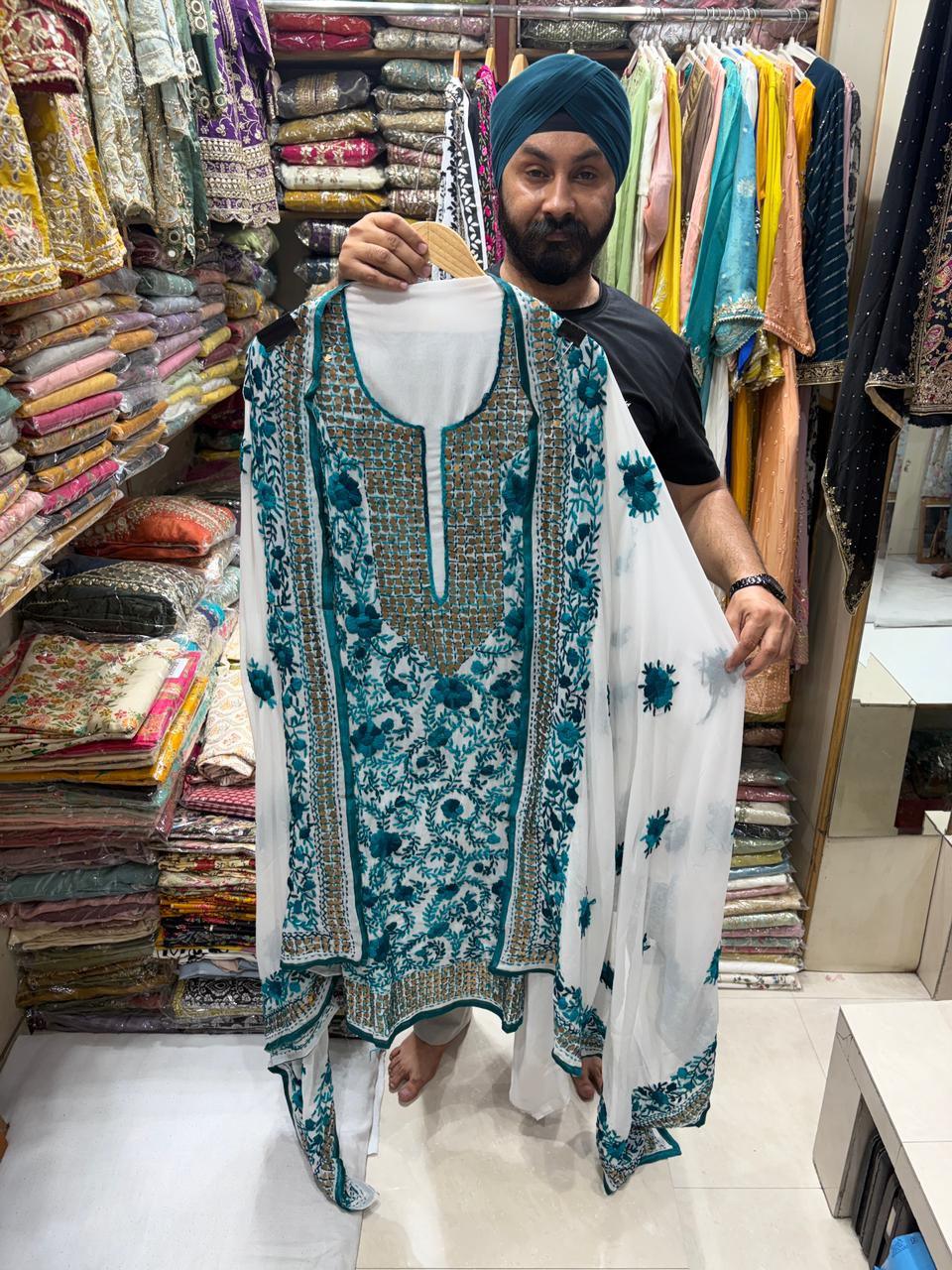 Georgette Hand Embroidered Phulkari Suits