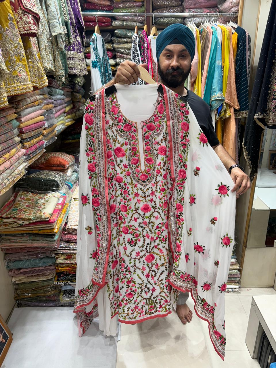 Georgette Hand Embroidered Phulkari Suits