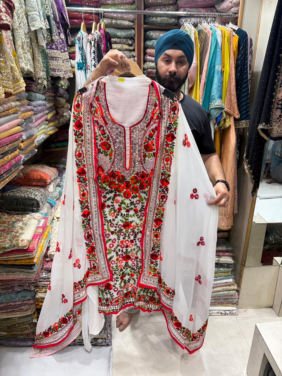 Georgette Hand Embroidered Phulkari Suits