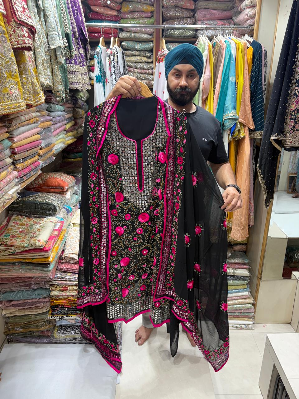 Georgette Hand Embroidered Phulkari Suits