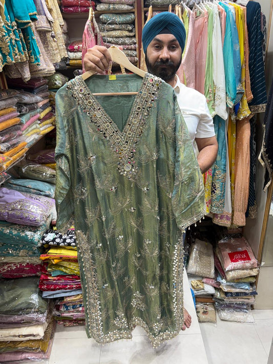 Shimmer Long Dress - V Style Mirror Work