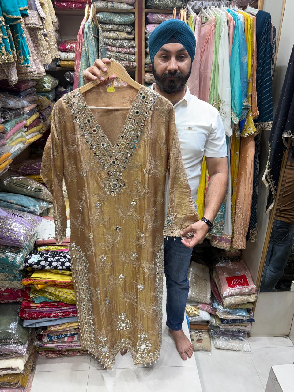 Shimmer Long Dress - V Style Mirror Work