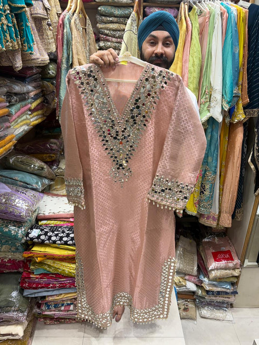 Pure Banrasi Shimmer Slit Dress Edition 2 - Mirror Neck