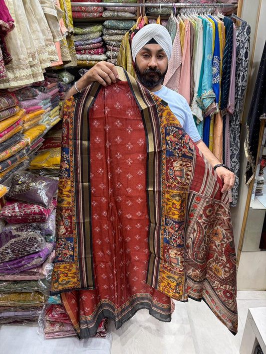Maheshwari Handloom Suit - Ajrak Print Figure Border