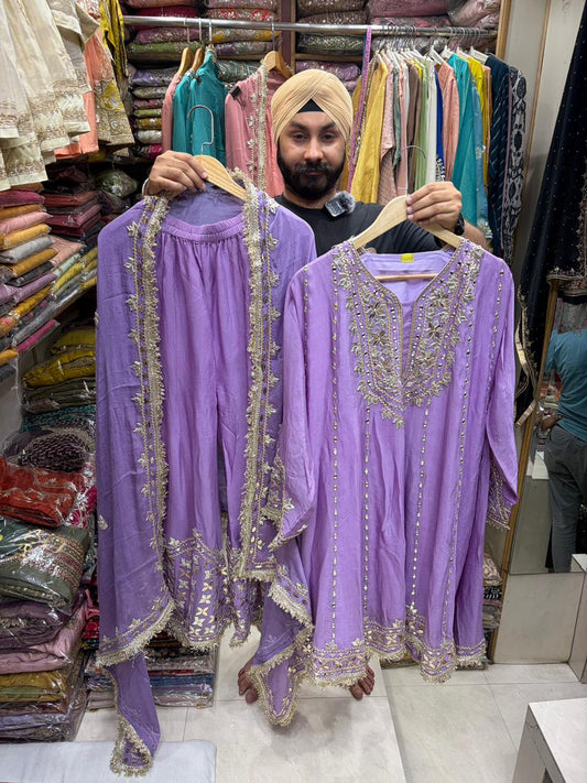 Chinnon Anarkali Sharara Set - Mirror Leather work