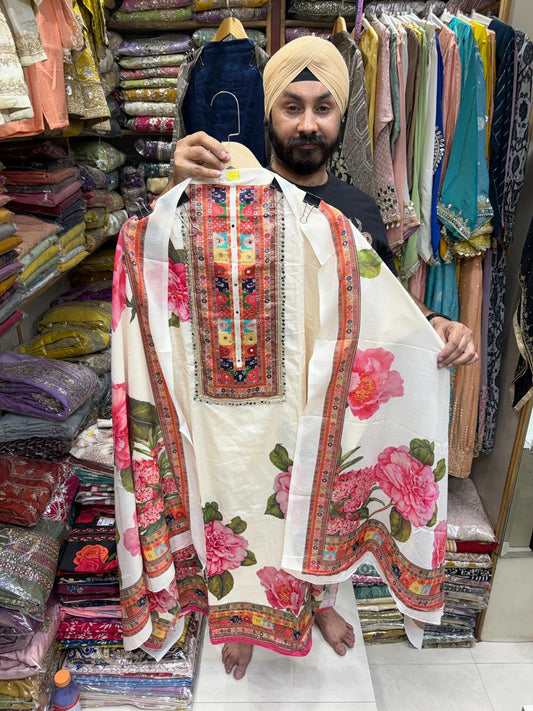 Cotton Sabyasachi Flower Print - Mirror Neck