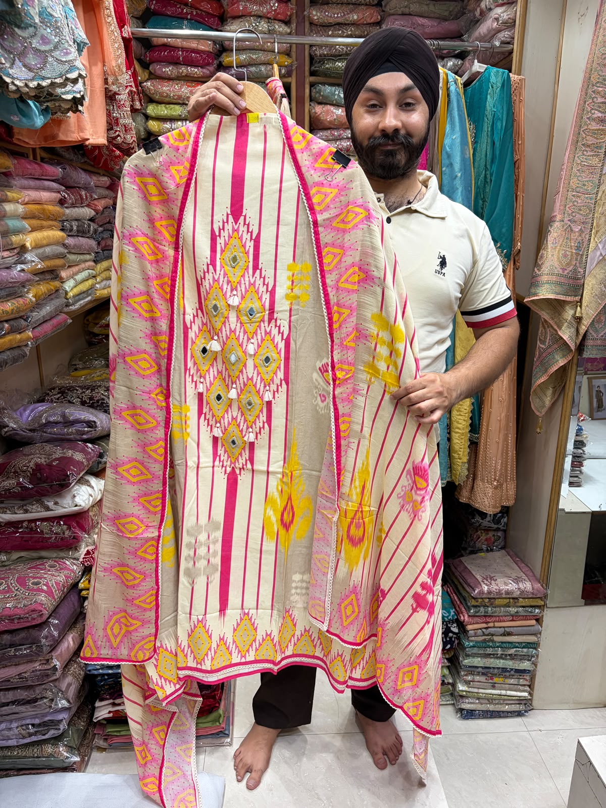 Pure Cotton Patola Print - Mirror Work