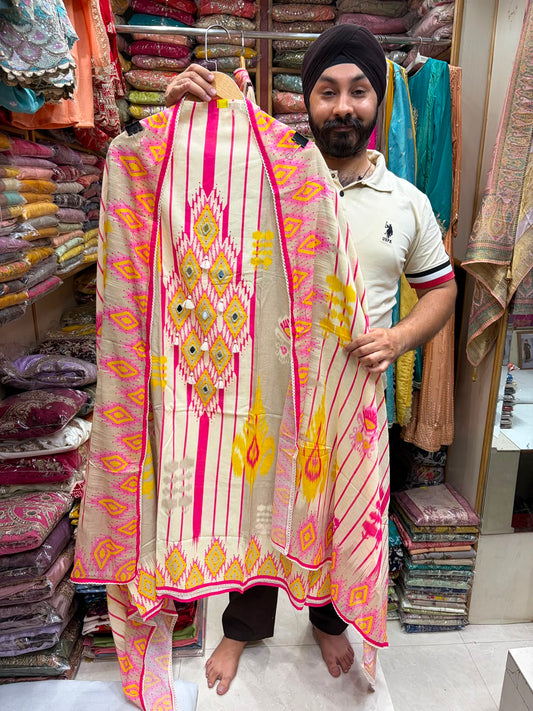 Pure Cotton Patola Print - Mirror Work