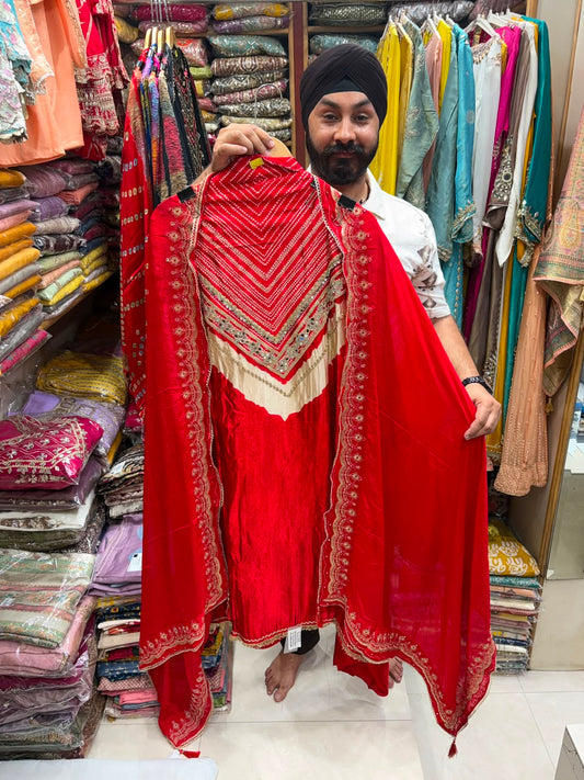 Gajji Solo Red Bhandhni V Neck - Edition no 20