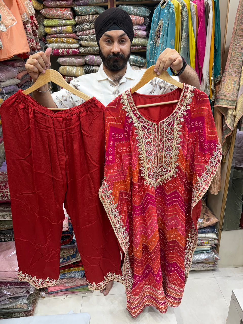 Pure Georgette Bandhej Mirror Gotta Work Kaftan
