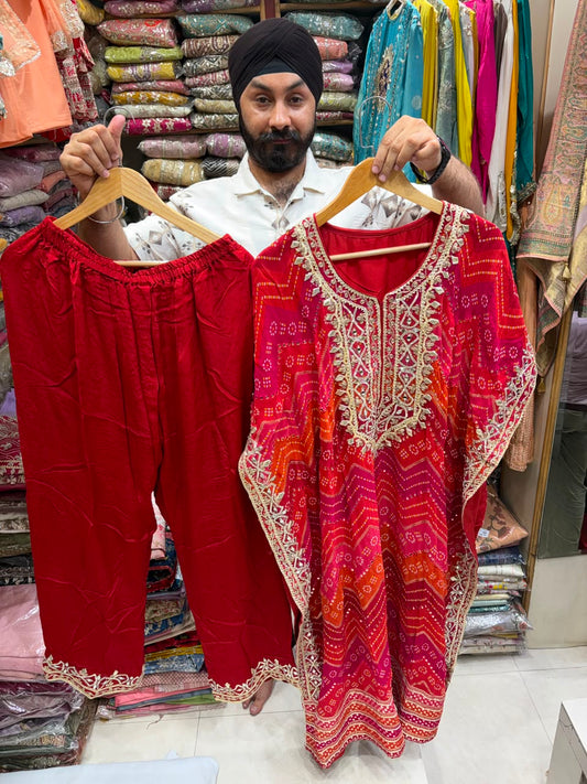 Pure Georgette Bandhej Mirror Gotta Work Kaftan