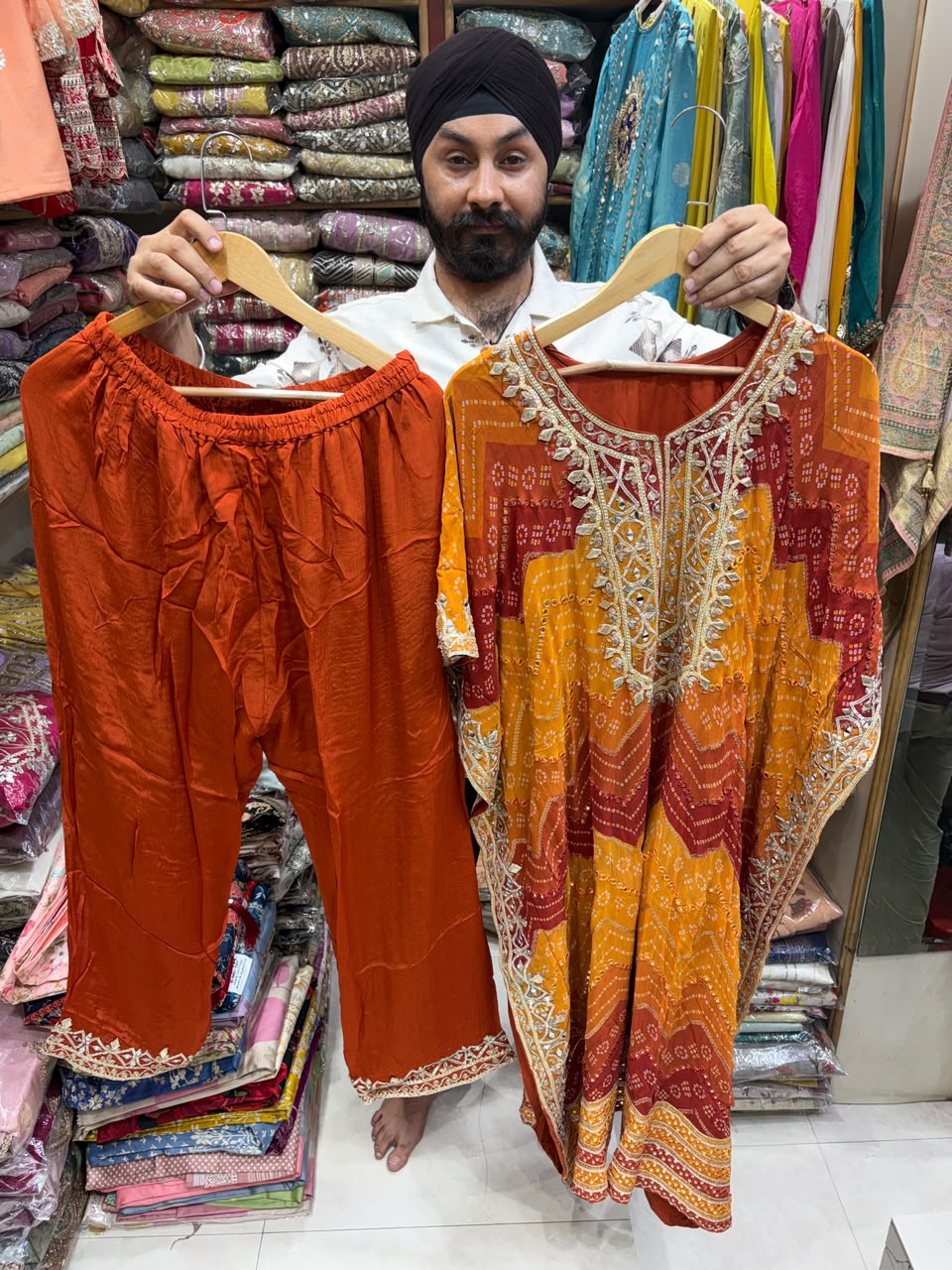 Pure Georgette Bandhej Mirror Gotta Work Kaftan