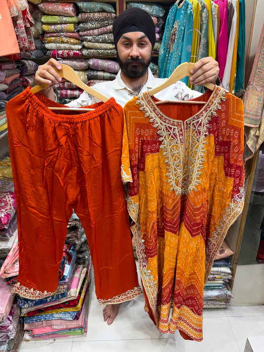 Pure Georgette Bandhej Mirror Gotta Work Kaftan