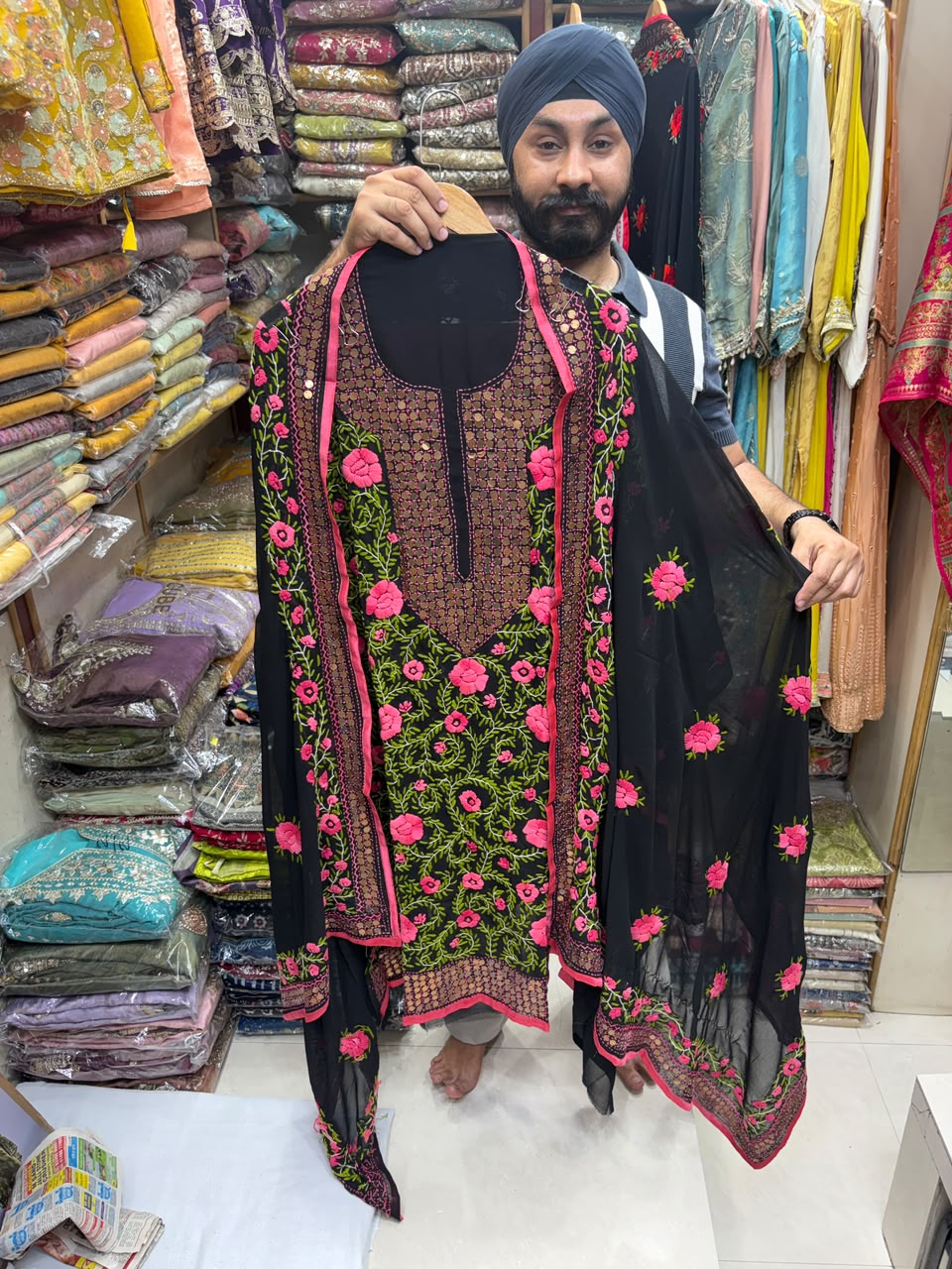 Georgette Hand Embroidered Phulkari Suits