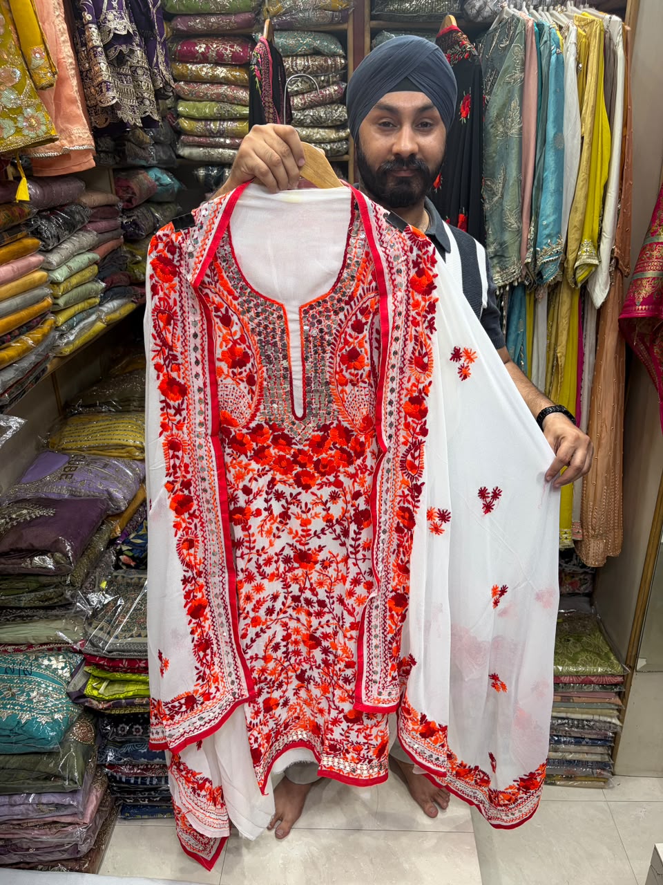 Georgette Hand Embroidered Phulkari Suits