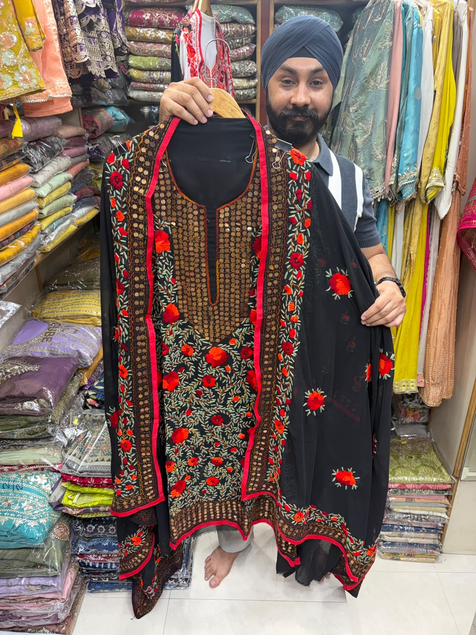 Georgette Hand Embroidered Phulkari Suits