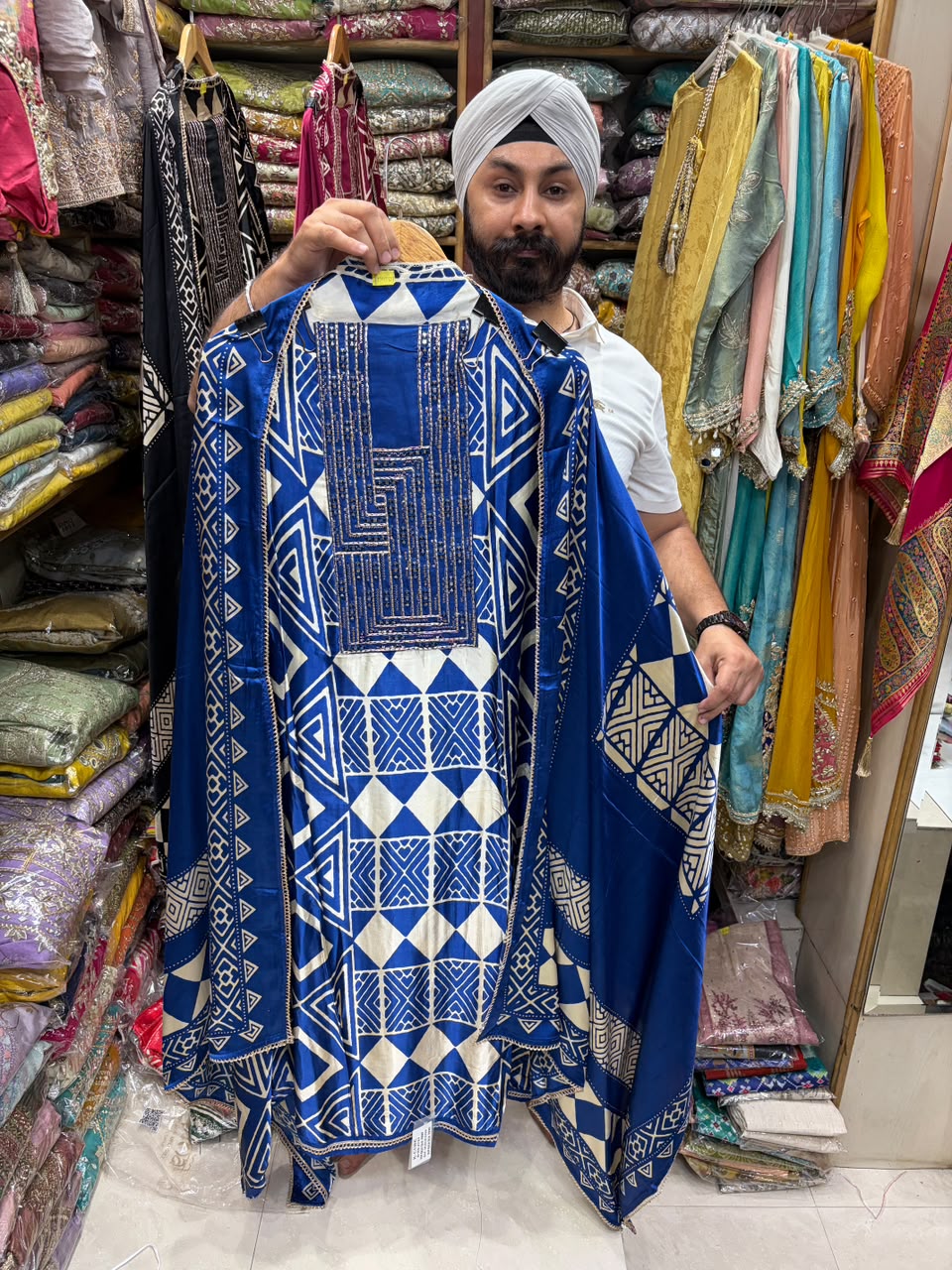 Gajji Silk New Ajrakh Print Patra Work Edition no 23