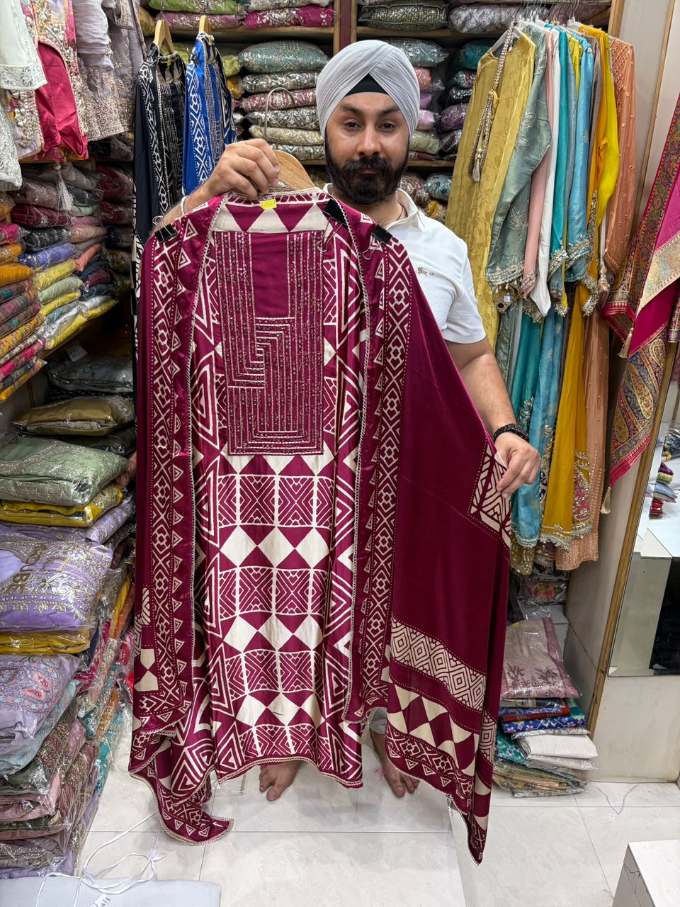 Gajji Silk New Ajrakh Print Patra Work Edition no 23