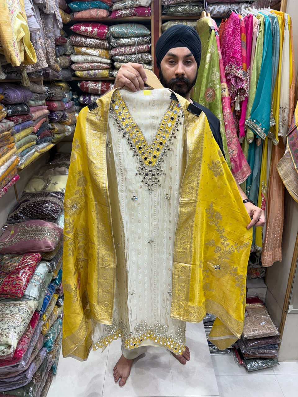 Shimmer Silk Mirror Neck Banarasi Dupatta