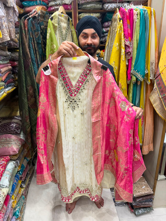 Shimmer Silk Mirror Neck Banarasi Dupatta