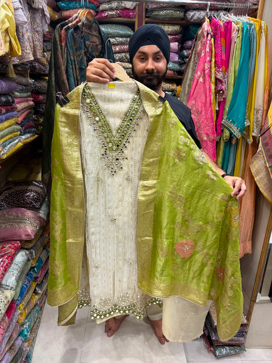 Shimmer Silk Mirror Neck Banarasi Dupatta