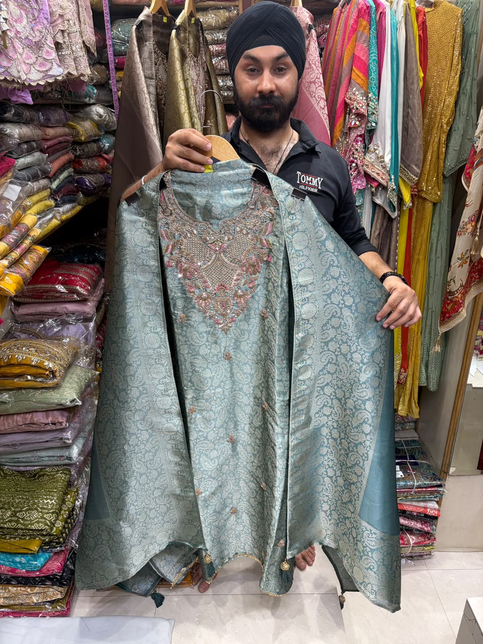 Premium Giraffe Silk Banarsi Handwork Gala