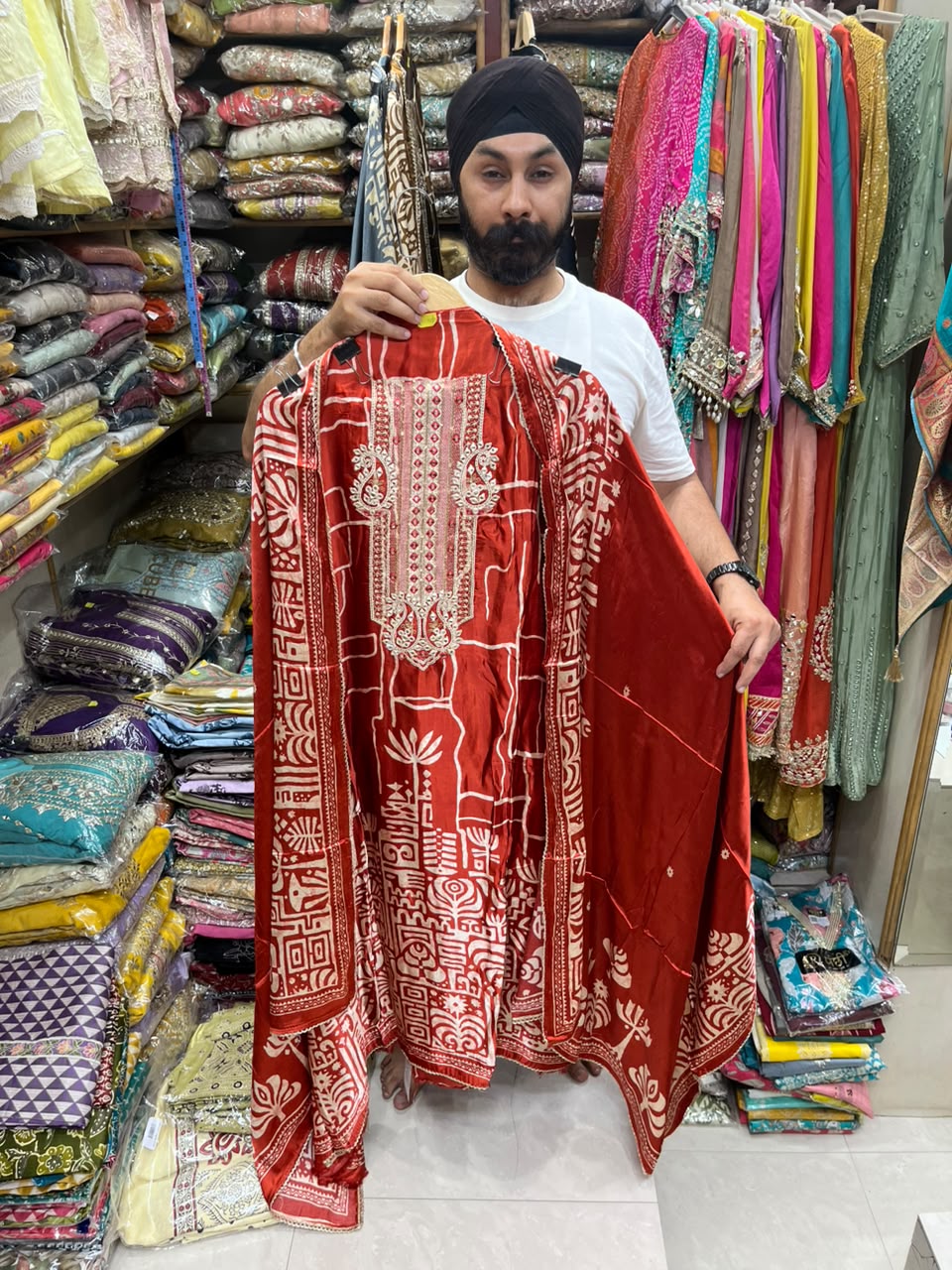 Gajji New Ajrak Print Zari Neck Edition no 30