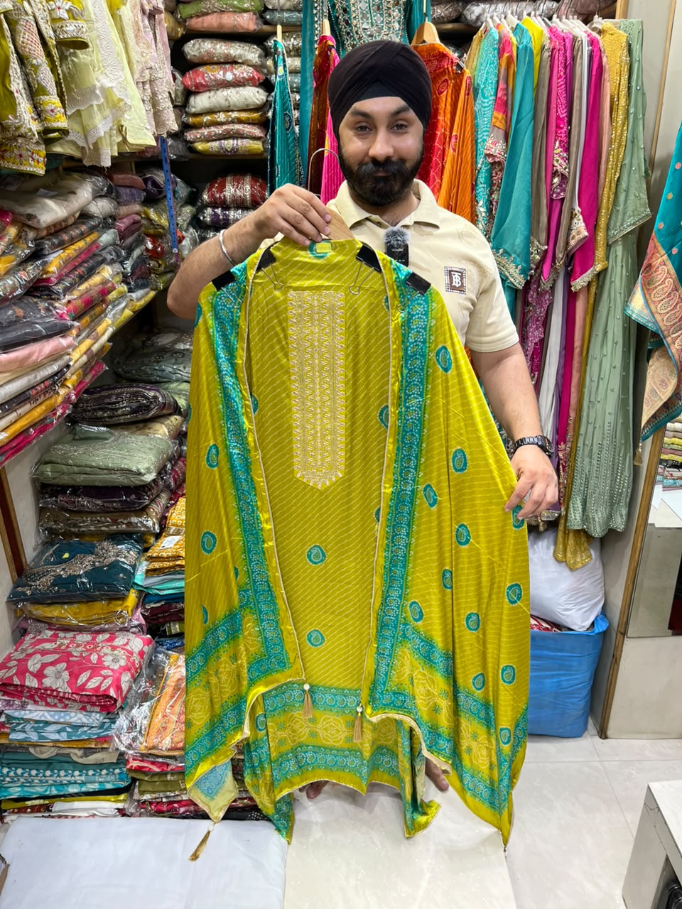 Gajji Silk Bhandhej Patra Work Neckline - Design no 31