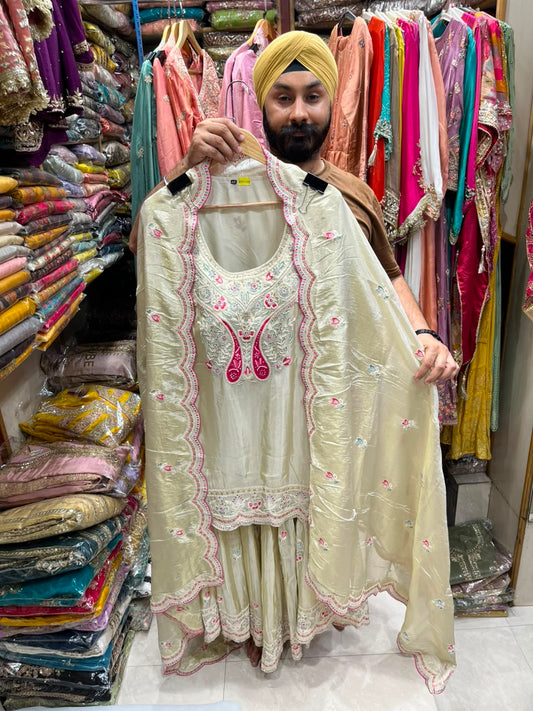 Premuim Shimmer Pearl Work Sharara Set Design no 2
