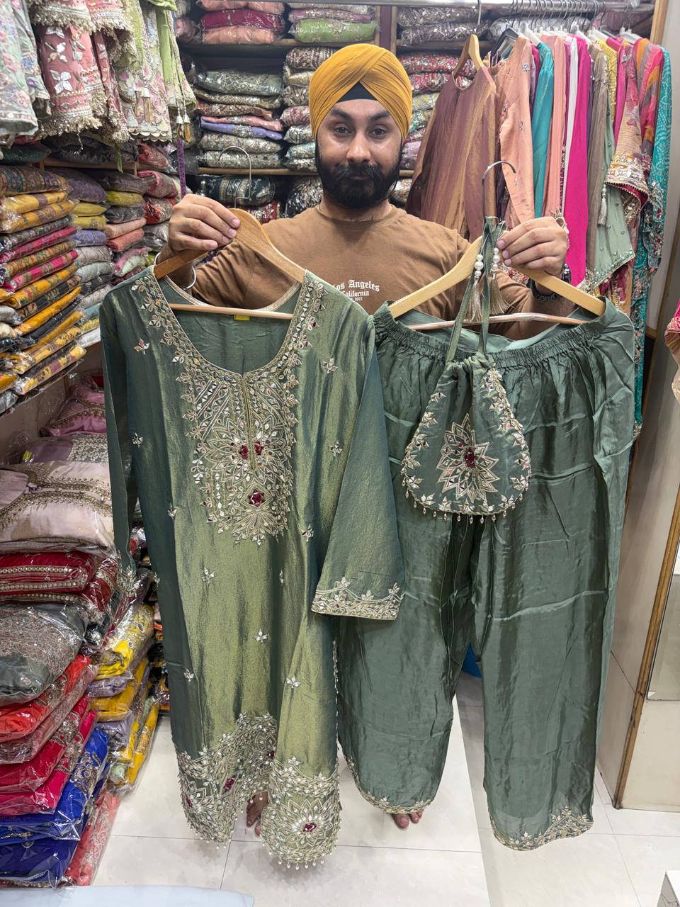 Luxury Straight Slit Dress with Pant & Potli Dress