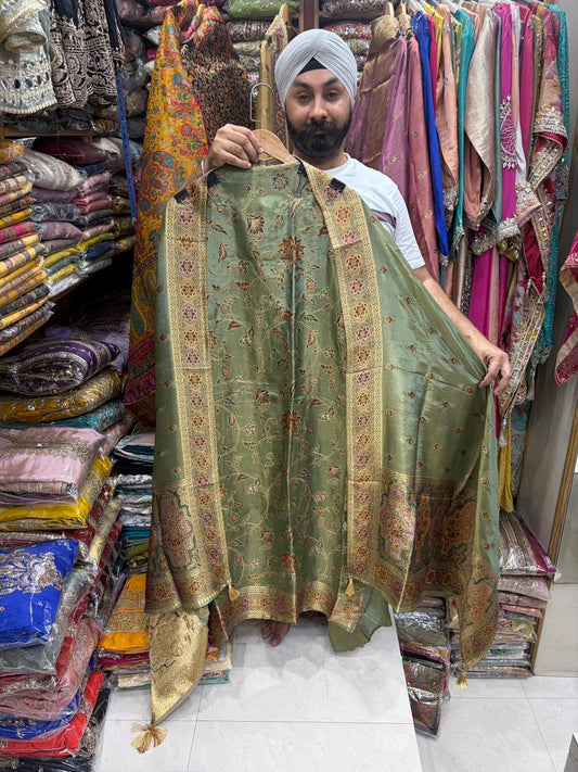 Luxury Shimmer Banarsi Weaving Meenakari Border Dupatta - New
