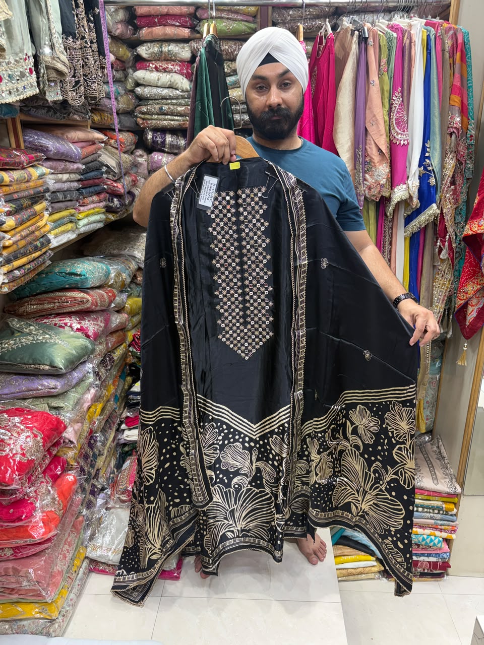 Vibrant Floral Print Gajji Mirror Work - Edition no 34