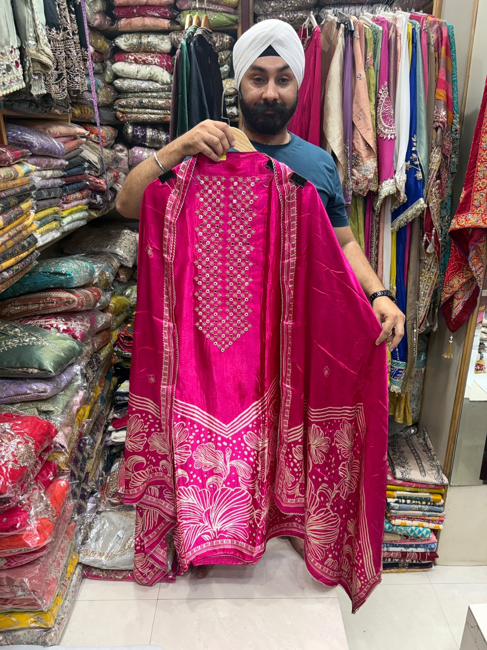 Vibrant Floral Print Gajji Mirror Work - Edition no 34