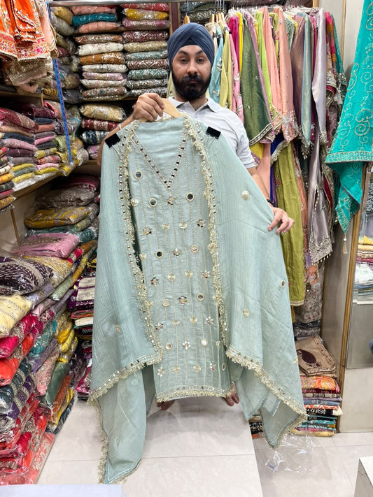 Exclusive Giraffe Mirror Work with Crushed Shimmer Dupatta