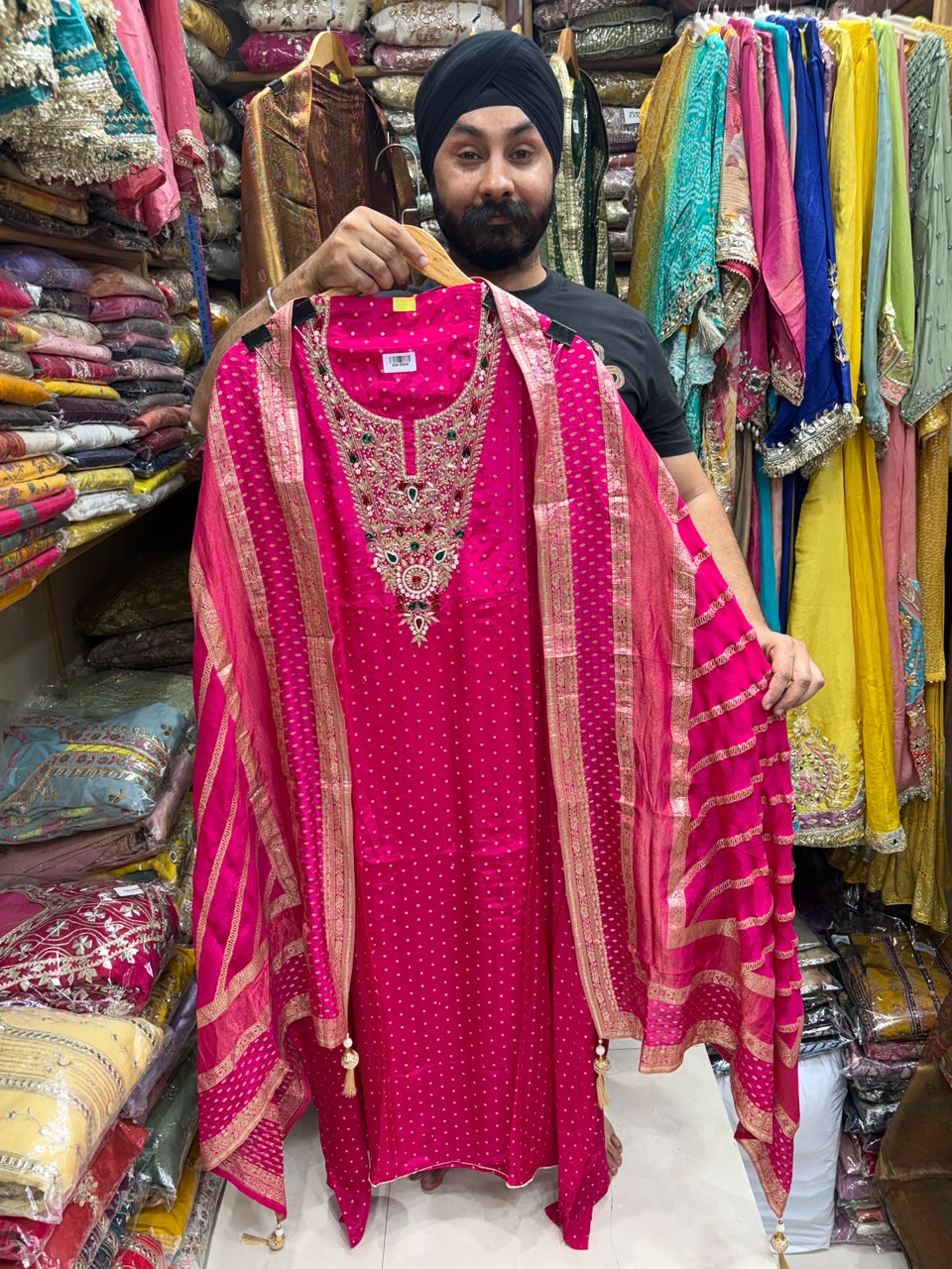 Luxury Crepe Banarsi Buti with Dabka & Stone Neckline