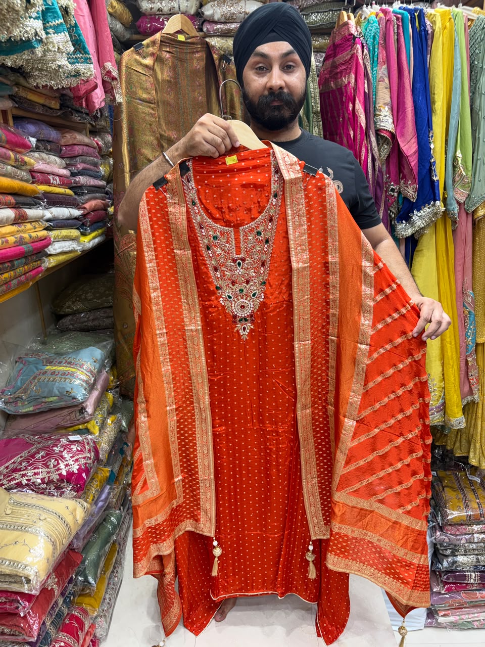 Luxury Crepe Banarsi Buti with Dabka & Stone Neckline