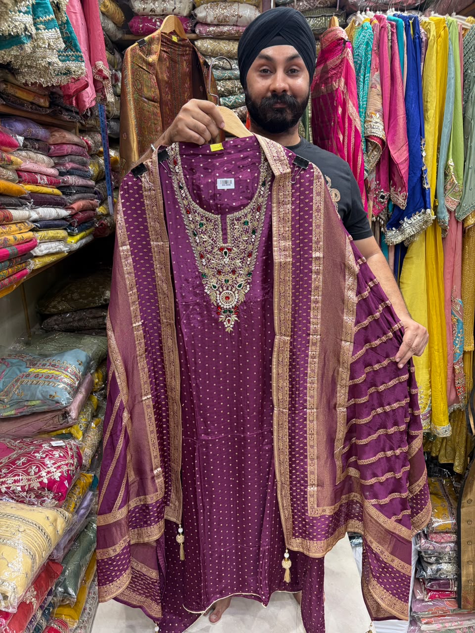 Luxury Crepe Banarsi Buti with Dabka & Stone Neckline