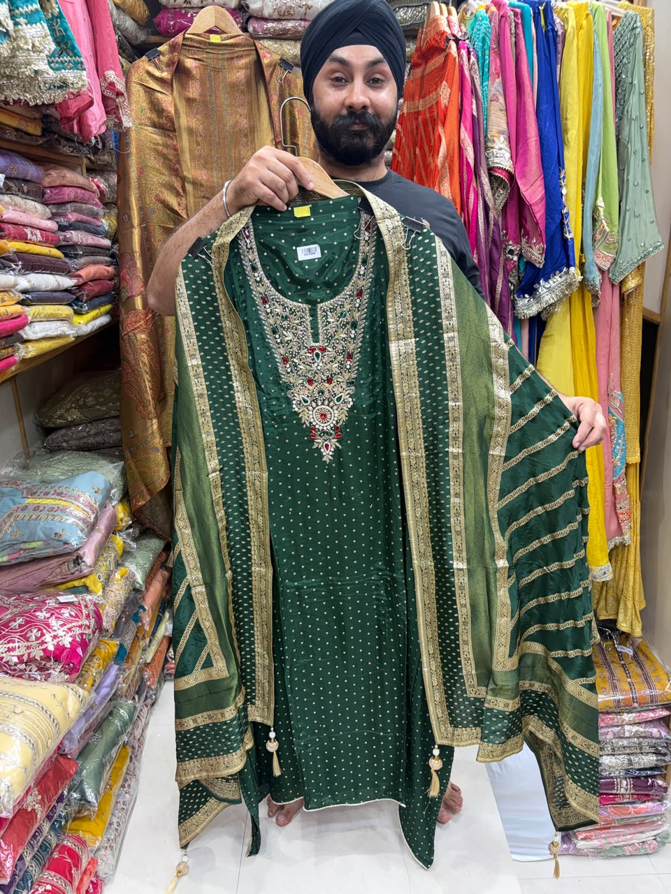 Luxury Crepe Banarsi Buti with Dabka & Stone Neckline