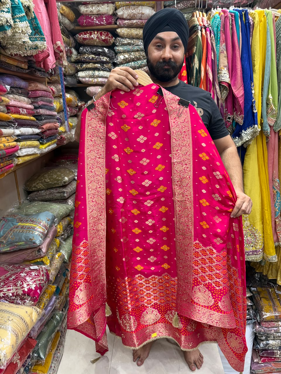 Premium Dola Silk Bandhej Banarsi Silk