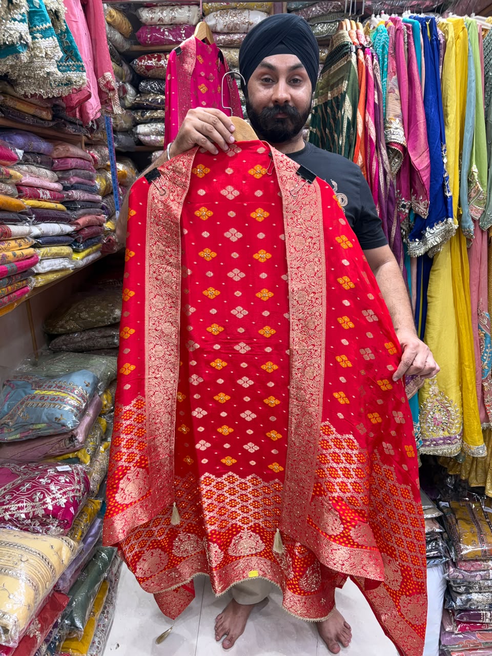 Premium Dola Silk Bandhej Banarsi Silk