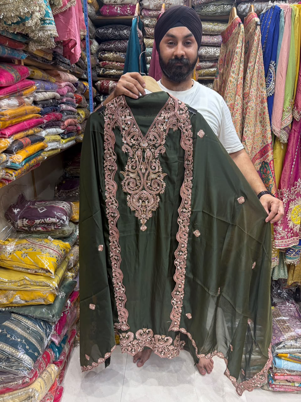 Twill Organza Designer Scalping Dupatta - V Neck