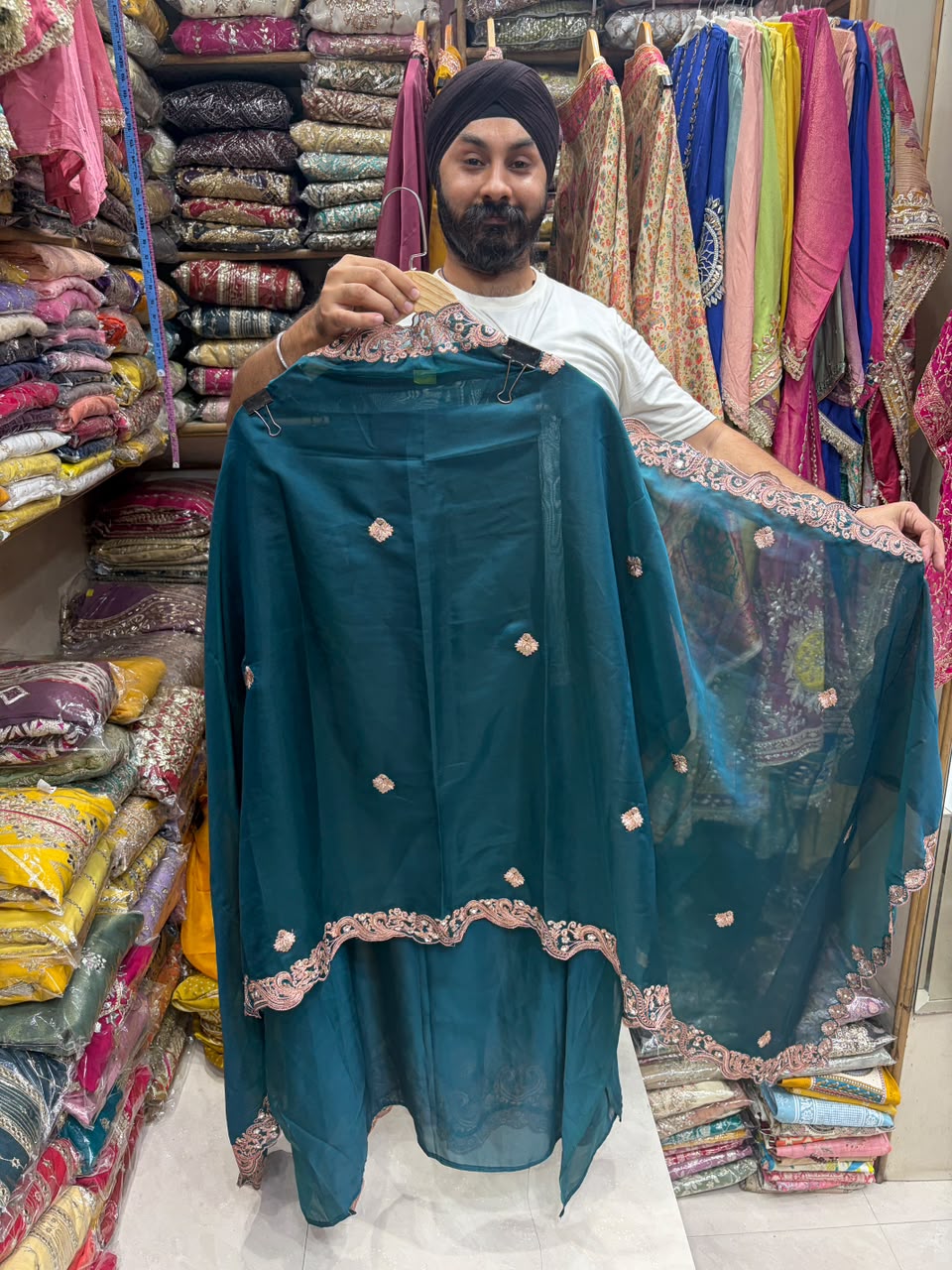 Twill Organza Designer Scalping Dupatta - V Neck