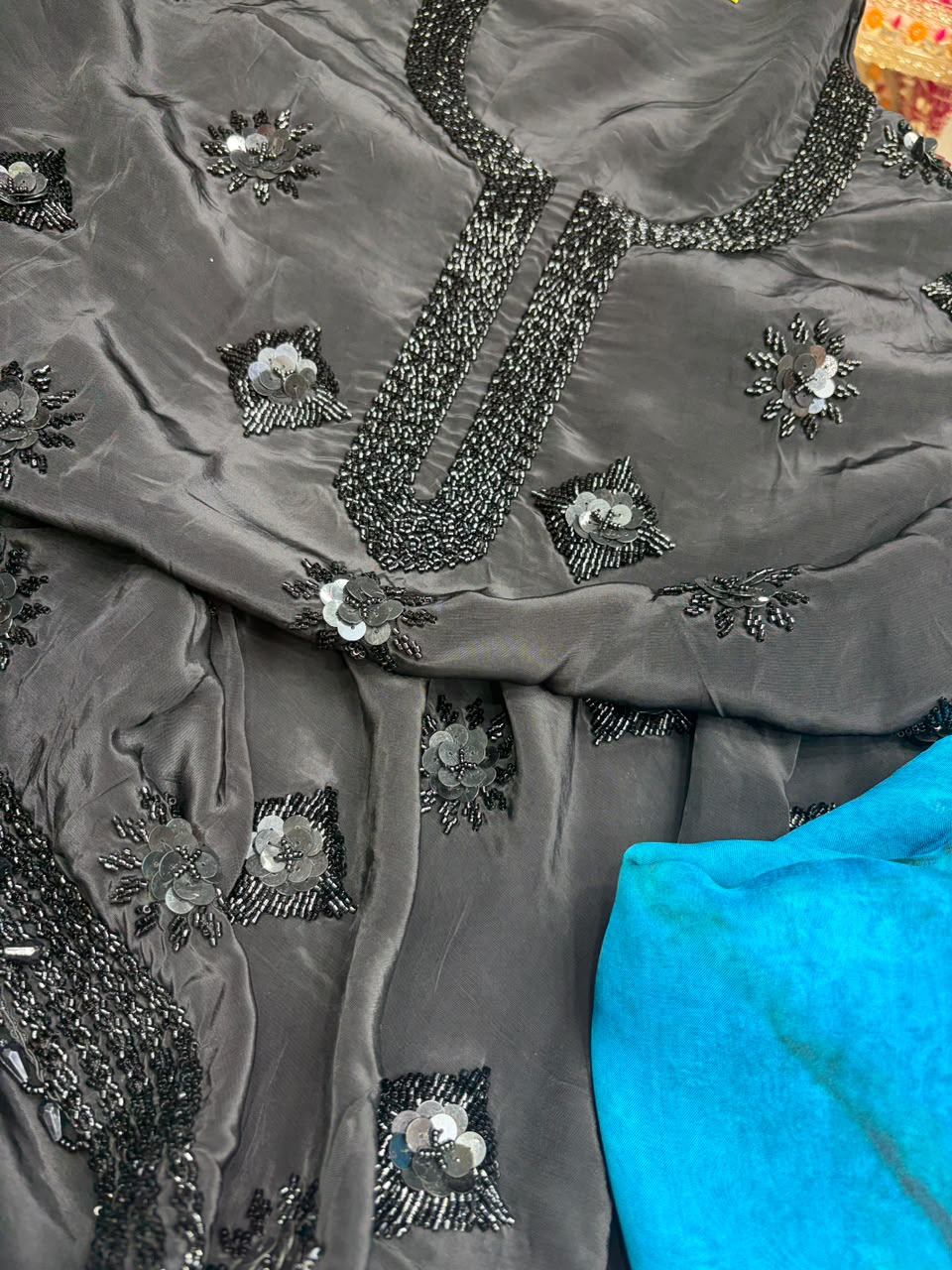 Crepe Black Beads Work Shibori Print Dupatta