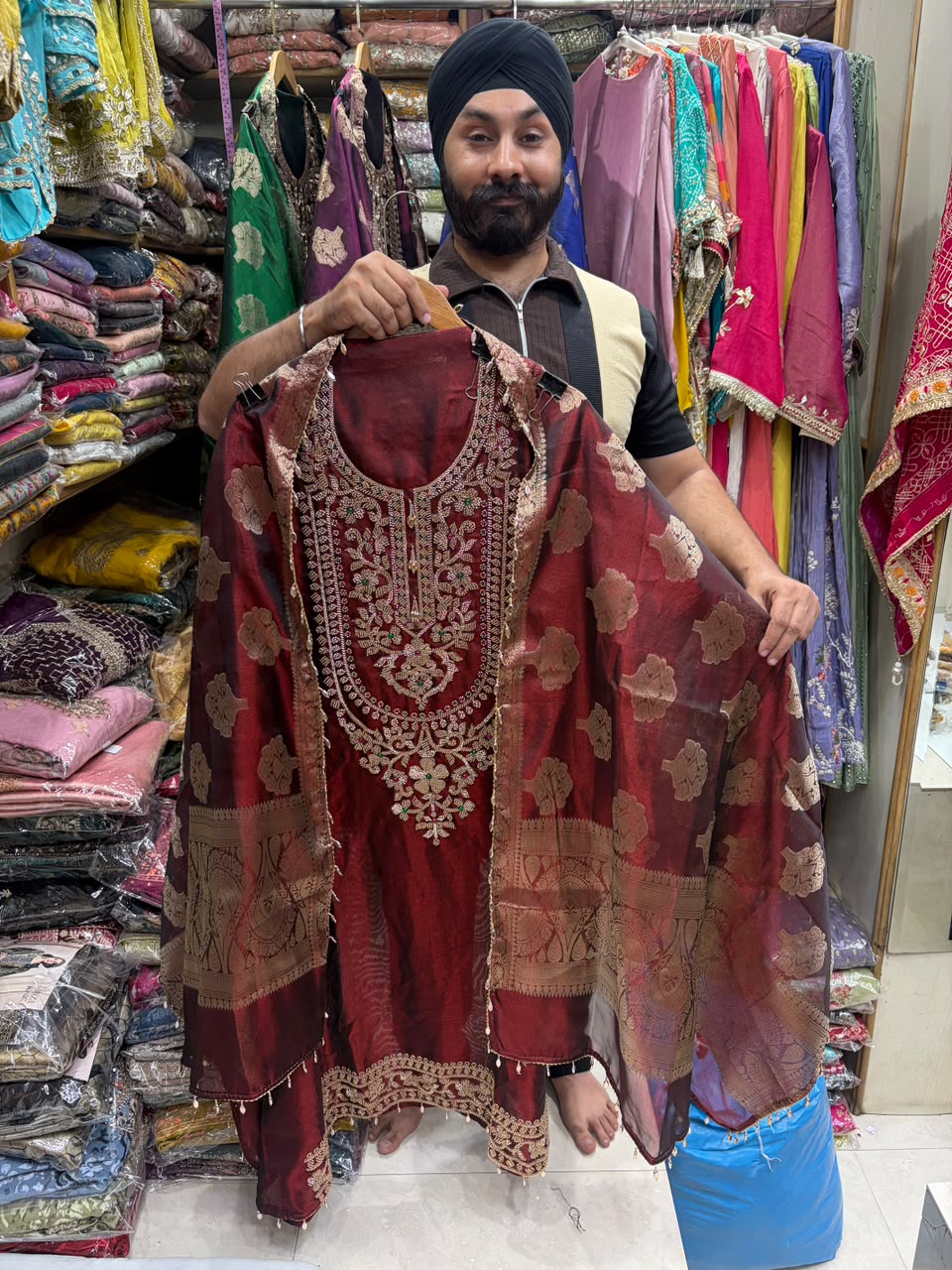 Royal Tissue Silk Beads Work Suits - Dark Colors