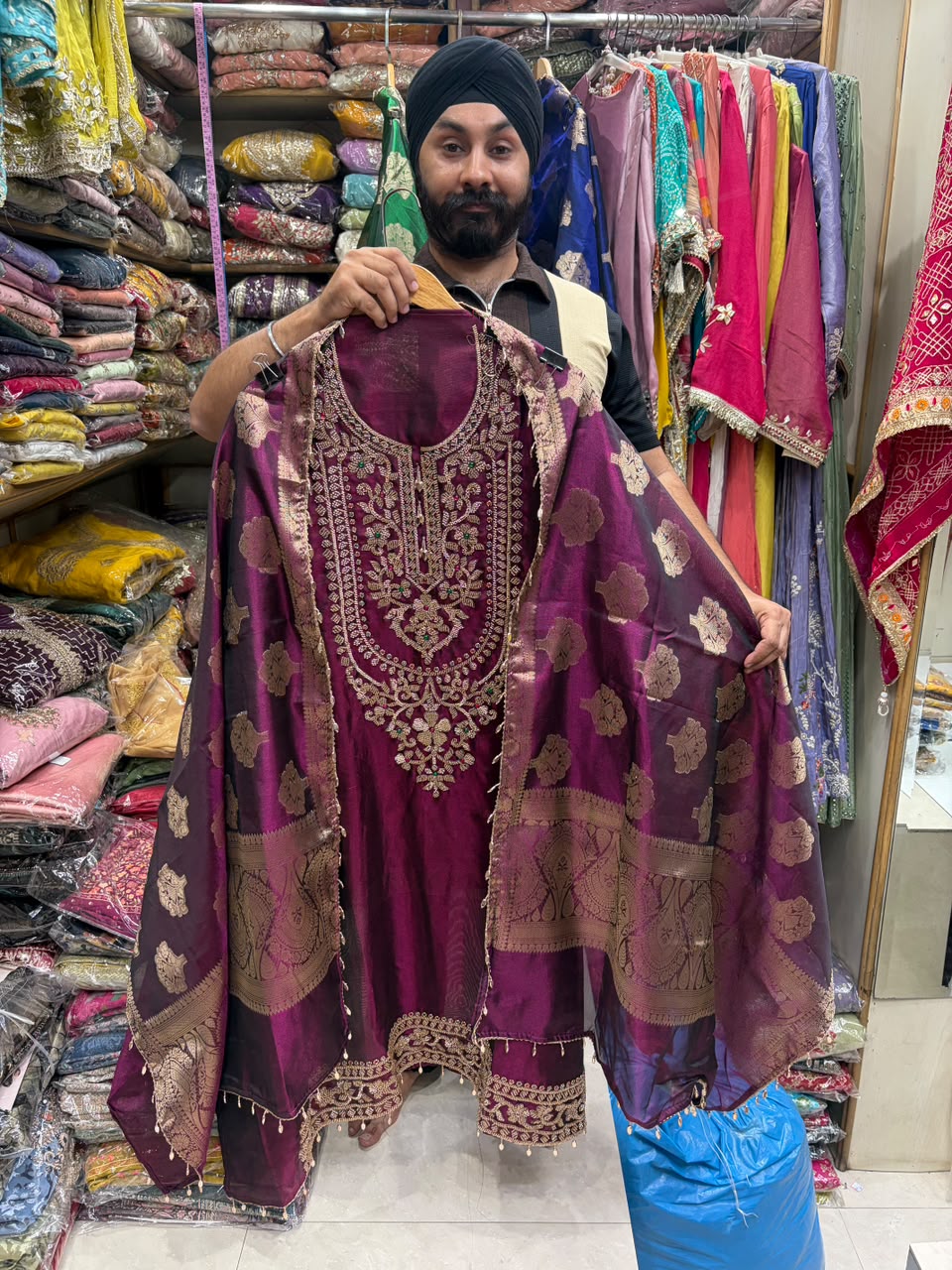 Royal Tissue Silk Beads Work Suits - Dark Colors