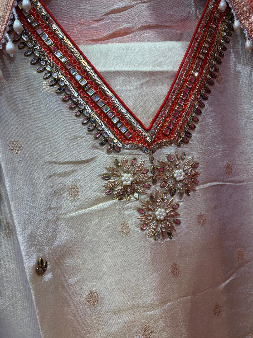 Shimmer with Dola silk Hand Embroidered Suit