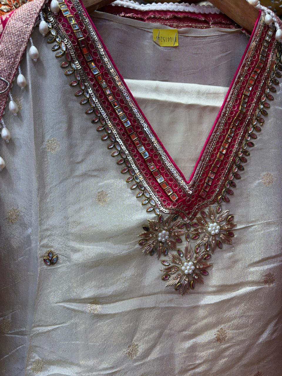 Shimmer with Dola silk Hand Embroidered Suit